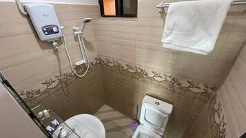 Shower, towels, soap, shampoo