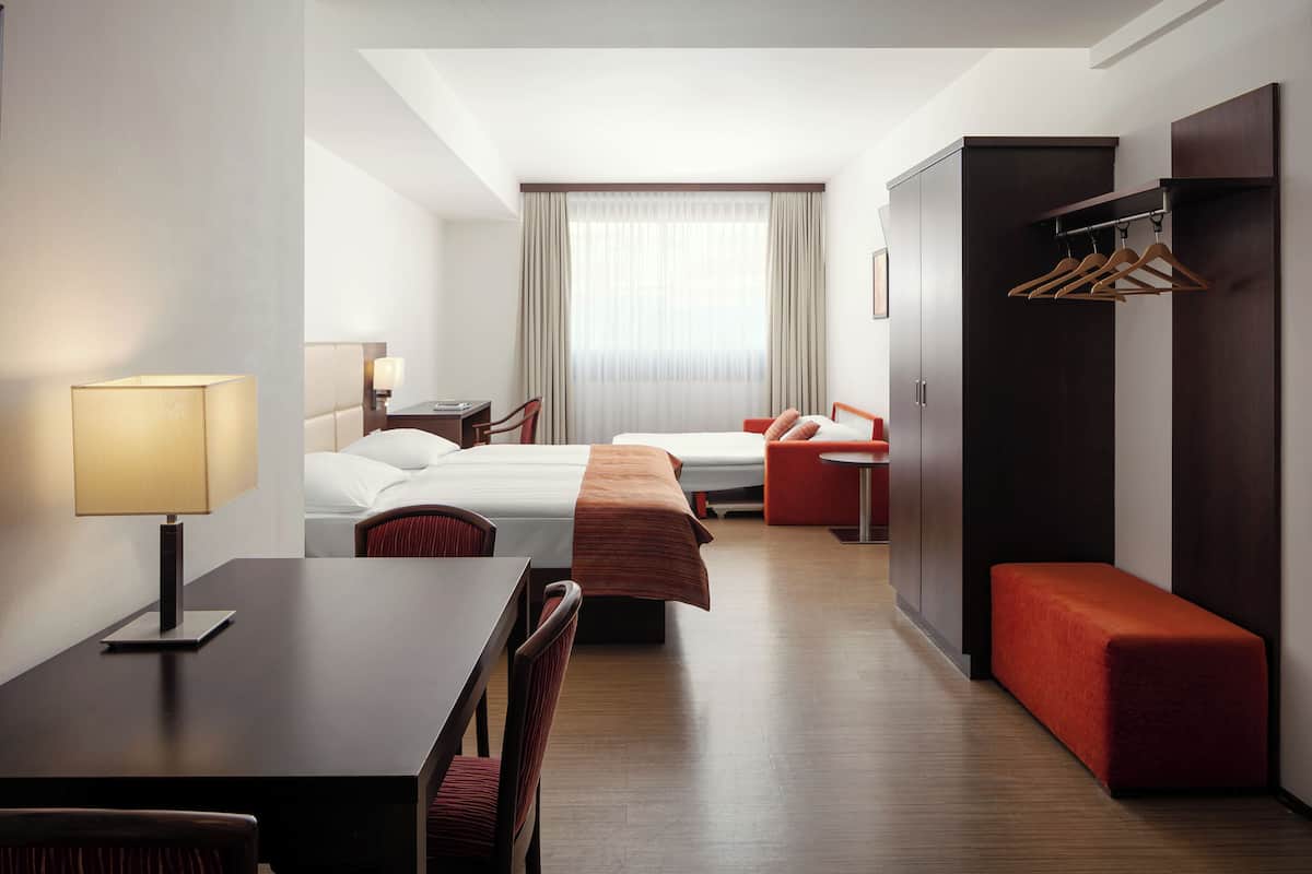 In-room safe, desk, laptop workspace, blackout drapes