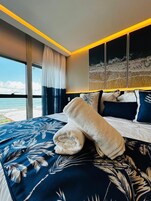 Premium bedding, minibar, desk, laptop workspace