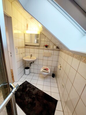 Suihku, hiustenkuivaaja, pyyhkeet, saippua