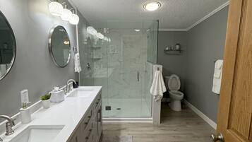 Shower, towels, toilet paper