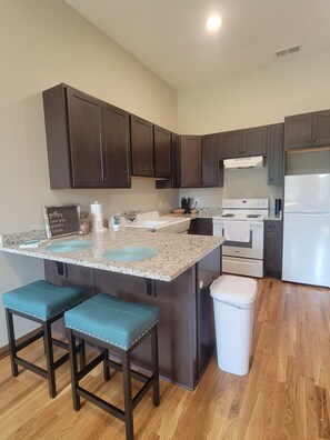 Fridge, oven, stovetop, coffee/tea maker