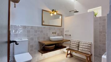Hair dryer, towels, toilet paper