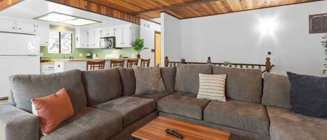 Smart TV, fireplace, foosball