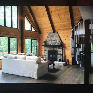 Fernseher, Kamin, DVD-Player, Bücher