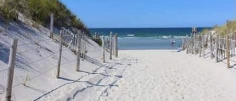 På stranden och solstolar
