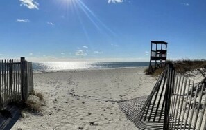 On the beach, sun-loungers - Sunset Point - Spacious 4-BR Long Pond House w/ private swimmable beach & AC (Yarmouth)