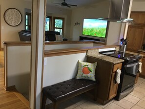 Smart TV, fireplace, foosball, table tennis