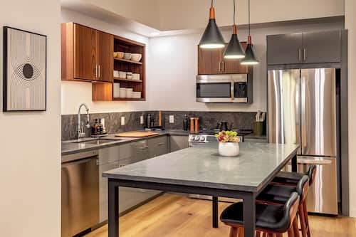 Suite Deluxe, 2 chambres | Cuisine privée | Réfrigérateur grande capacité avec congélateur, four à micro-ondes