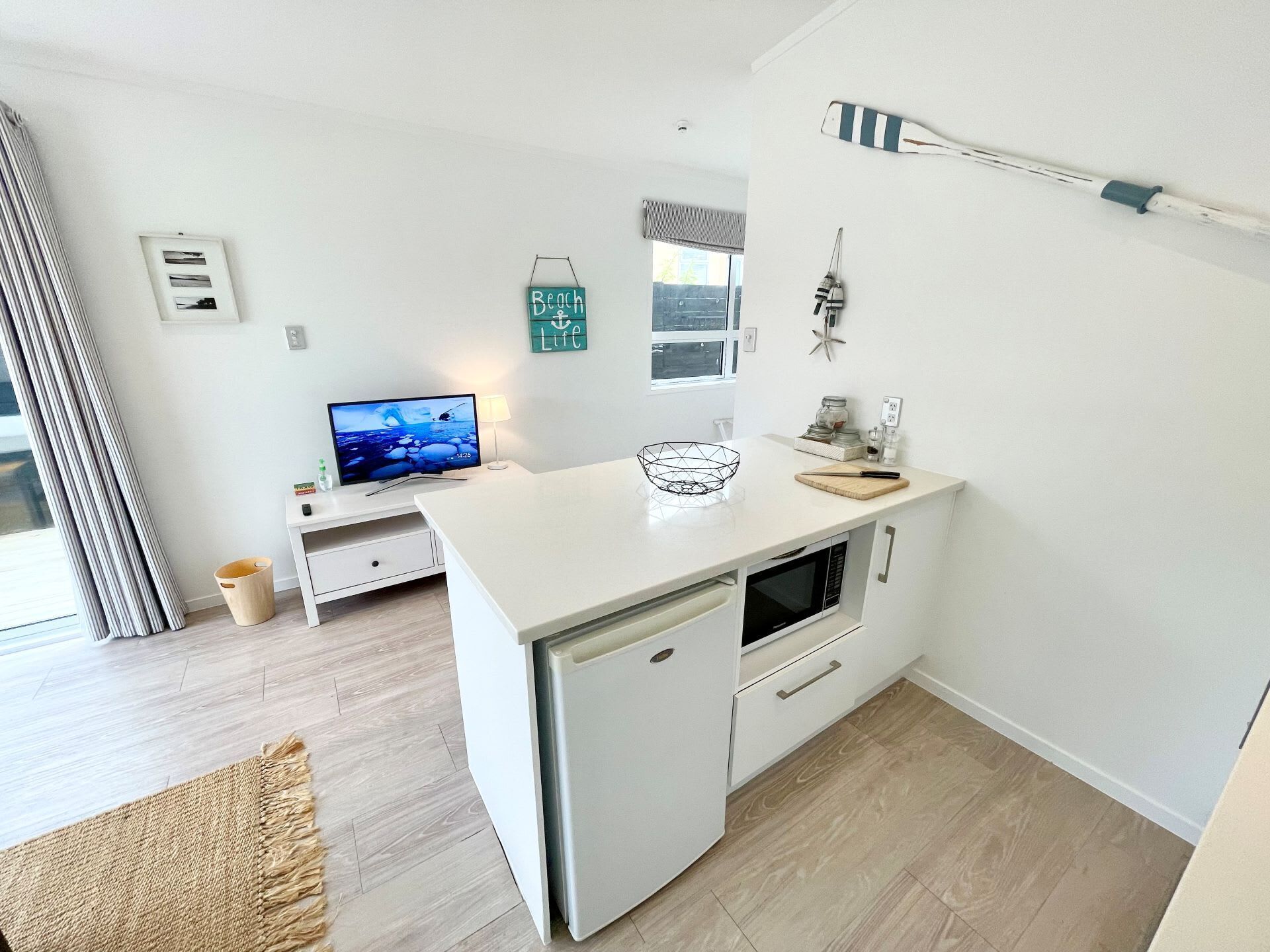 Microwave, stovetop, coffee/tea maker, toaster