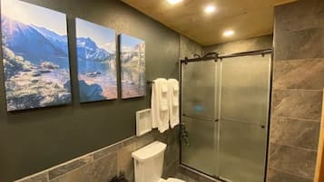 Shower, towels, soap, shampoo
