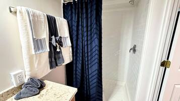 Shower, hair dryer, toilet paper