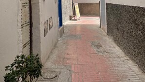 A narrow alleyway with a brick pathway, white walls, and a small plant. - Riad Essaouira (Essaouira)