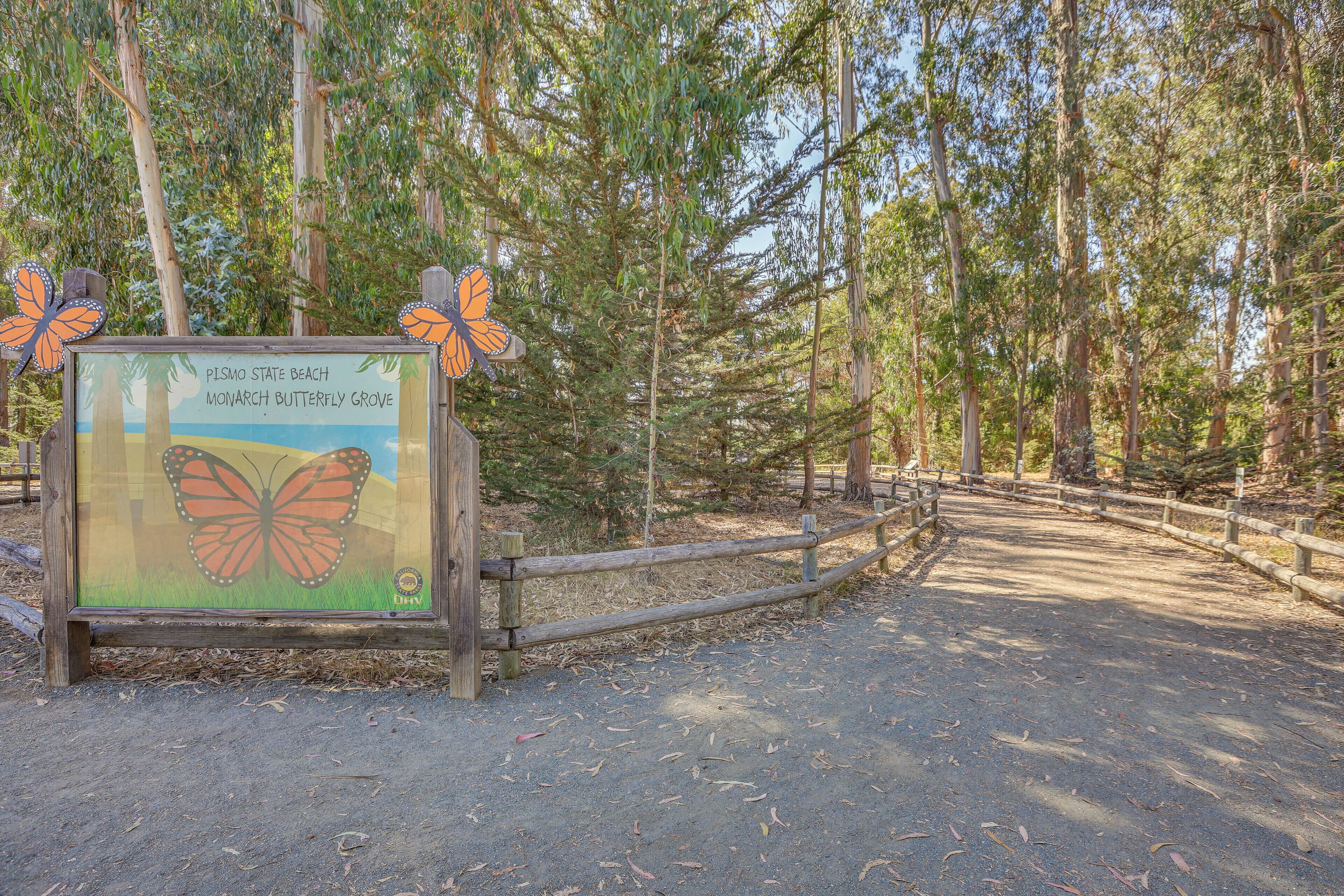 Un cartel en el Jardín de Mariposas Monarca de Pismo State Beach.