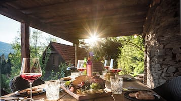 Luxury Chalet, Private Pool, Hill View | Terrace/patio