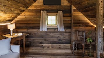 Luxury Chalet, Private Pool, Hill View | Living area | 100-cm Smart TV with digital channels, fireplace, Netflix
