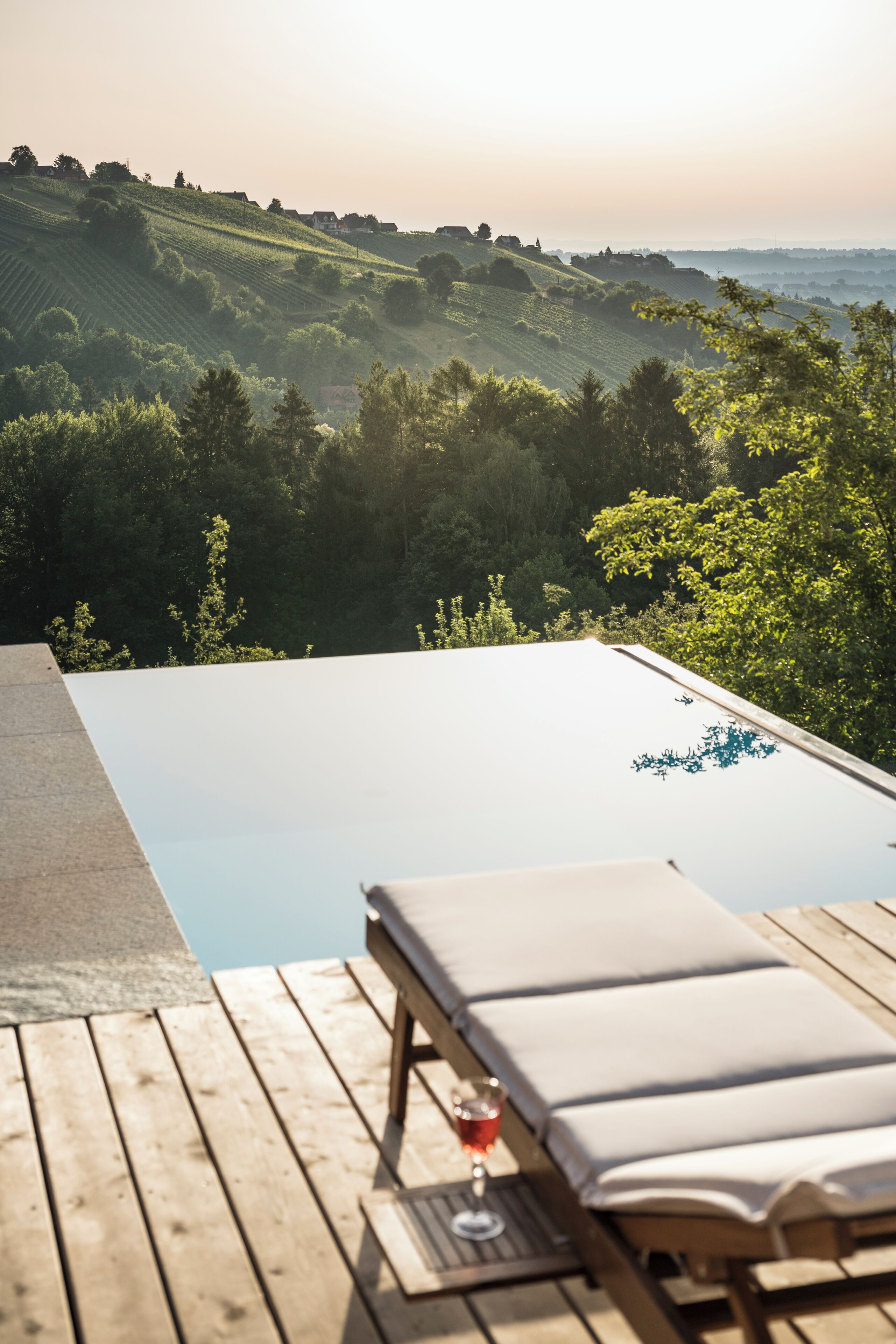 Outdoor pool, pool umbrellas, pool loungers