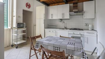 Apartamento básico | Cozinha privada | Geladeira grande, cooktop, lava-louças, cafeteira/chaleira