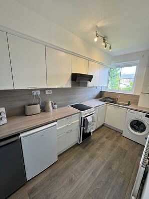 Fridge, microwave, oven, toaster