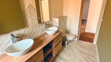 Hair dryer, towels, toilet paper