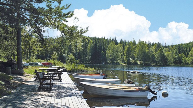 A wooden dock with several small boats moored at the end. - Ängasjö by Interhome (Östra Frölunda)