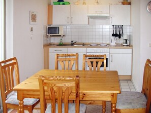 Fridge, microwave, cookware/dishes/utensils