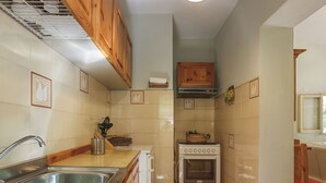 A compact kitchen with a sink, stove, and cabinets. - Al Faggio (GLL120) by Interhome (Sillano)