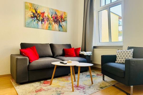 Living room with comfortable sofa bed