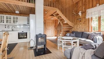 Een televisie en een open haard