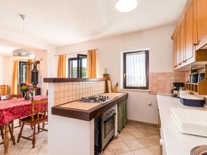Fridge, oven, dishwasher, cookware/dishes/utensils