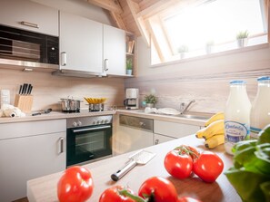 Kühlschrank, Mikrowelle, Ofen, Kochgeschirr/Geschirr/Besteck