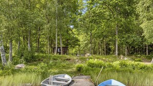 A wooden dock extending into a calm body of water, with two boats moored at the end. - Tingsmåla by Interhome (Tingsryd)