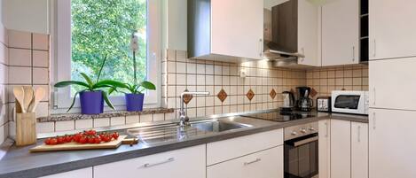 Fridge, microwave, oven, dishwasher