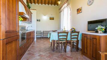 Fridge, oven, dishwasher, cookware/dishes/utensils