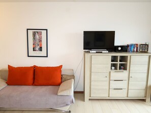 Télévision, lecteur de DVD, table de tennis de table