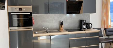 Fridge, oven, dishwasher, cookware/dishes/utensils