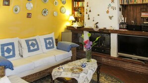 A living room with a sofa, a coffee table, a fireplace, and a bookshelf. - Agrifoglio by Interhome (Lucca)