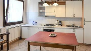 Fridge, microwave, oven, dishwasher