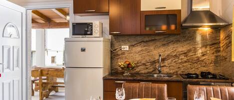 Fridge, microwave, oven, toaster