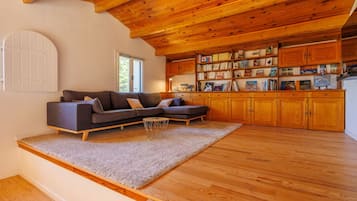 Televisión, chimenea, reproductor de DVD, futbolito