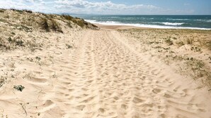 A sandy beach path leading to the ocean with dunes on one side. - Premium Key West by Interhome (Ondres)