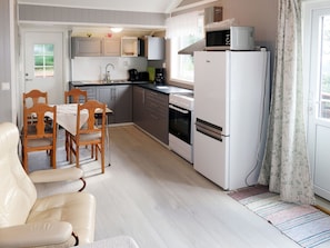 Fridge, microwave, toaster, high chair