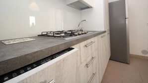 A modern kitchen with a stainless steel refrigerator, a gas stove, and a built-in dishwasher. - Veranda by Interhome (Rosolina Mare)