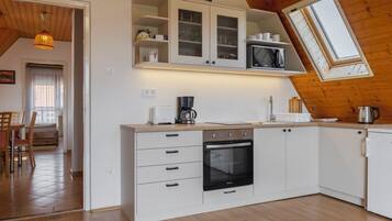 Fridge, microwave, oven, toaster