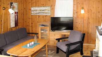 Televisie, een open haard en een dvd-speler
