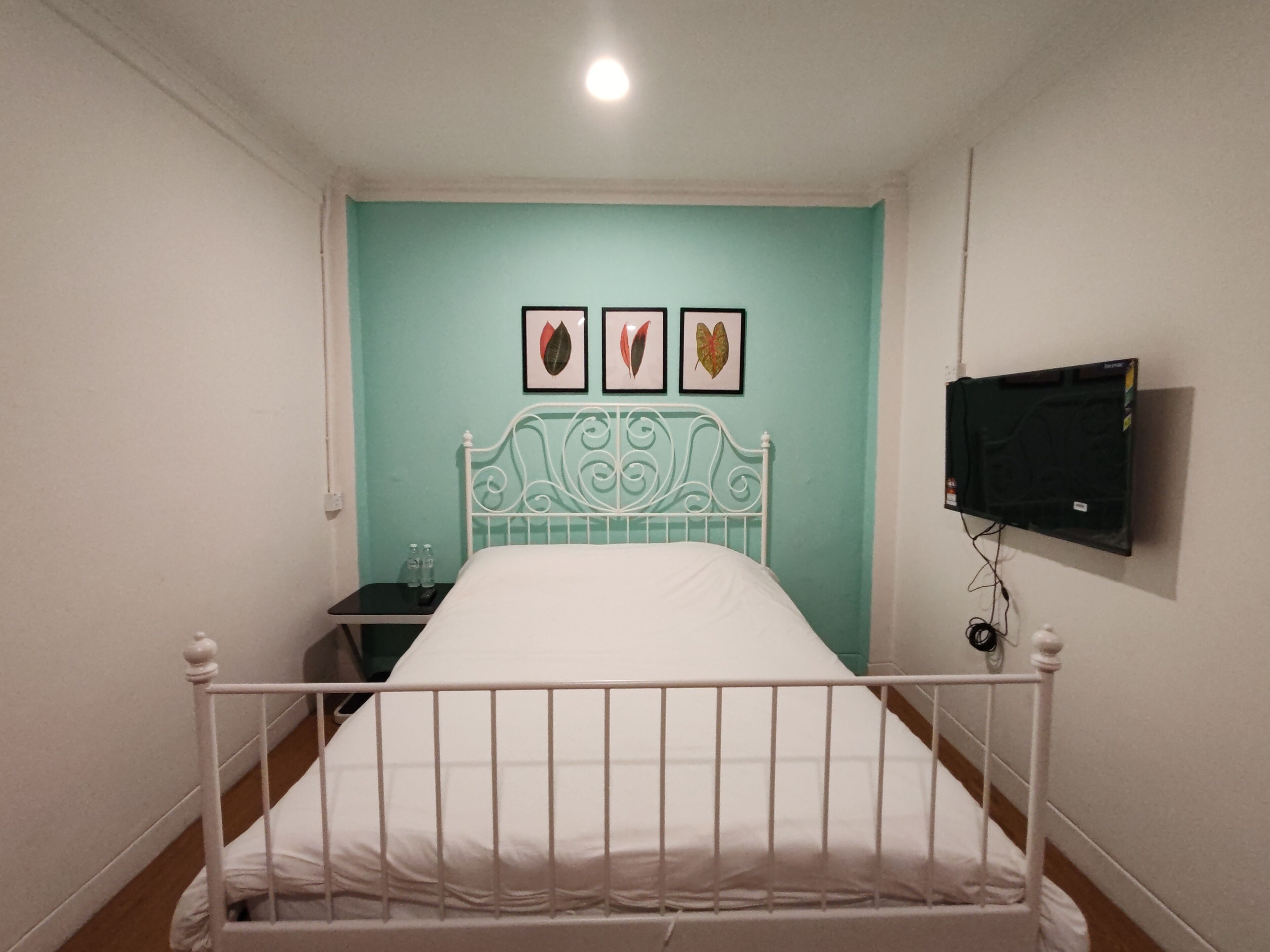 Desk, laptop workspace, free WiFi, bed sheets