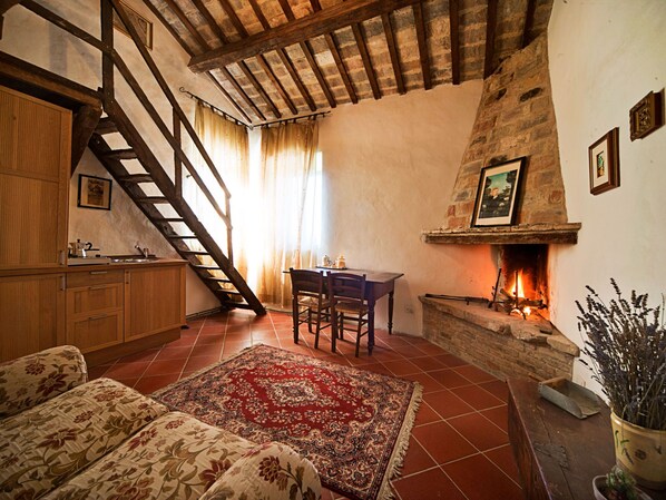 Televisión y chimenea 