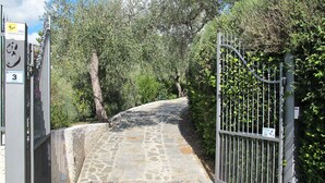 A stone pathway leading to a gated entrance surrounded by greenery. - Alberto B by Interhome (Diano Marina)