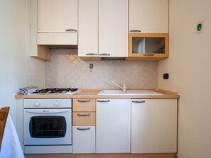 Fridge, oven, cookware/dishes/utensils