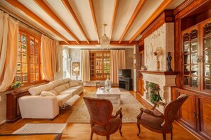 TV, fireplace